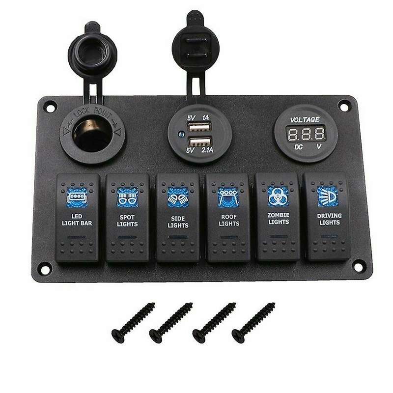 Refitting Vehicle 6Pin Multifunction Switch Panel Into Vehicle USB Digital Voltmeter