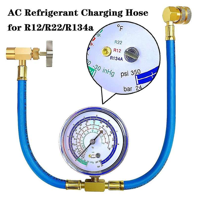 Refrigerator Freon Recharge Hose with Gauge Kit R134a R12 R22,with Bpv31 Piercing Tap Valve,for A/c