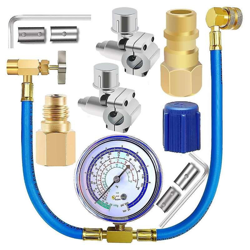 Refrigerator Freon Recharge Hose with Gauge Kit R134a R12 R22,with Bpv31 Piercing Tap Valve,for A/c