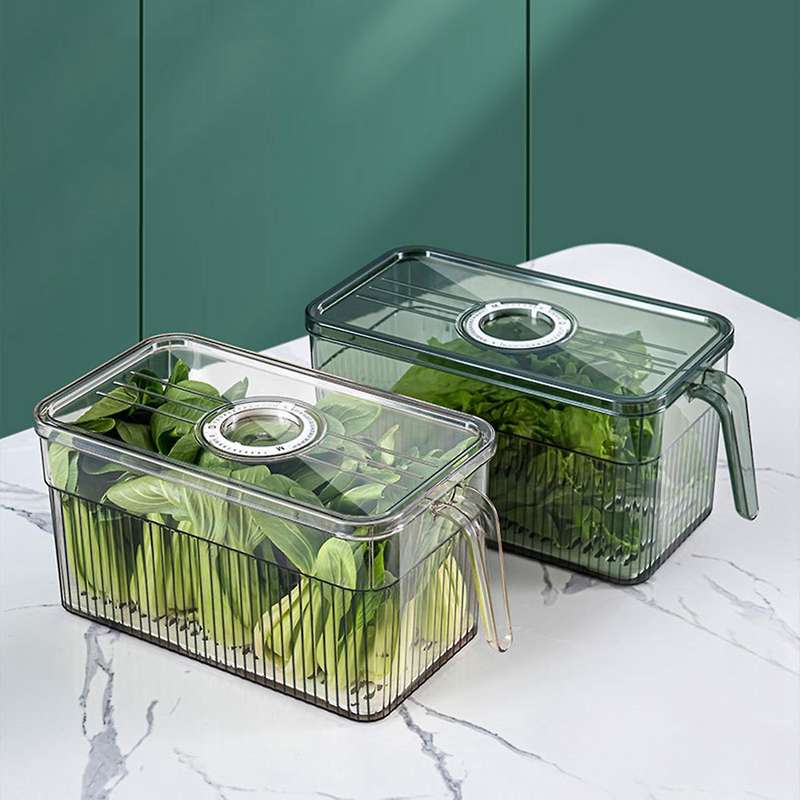 Refrigerator Storage Box Timekeeping Keep Food Organizer Box with Handle Transparent Material Photo