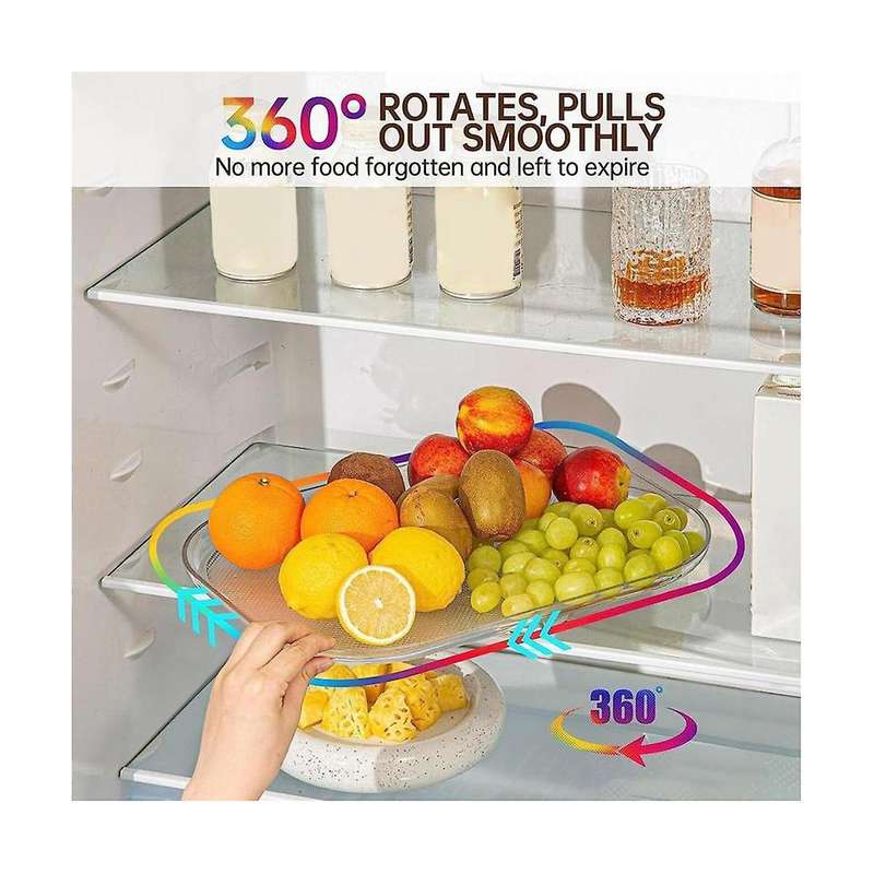 Refrigerator Storage Tray 360 Rotatable Nonskid Freezer Organizer Fruit Vegetables Storage Container