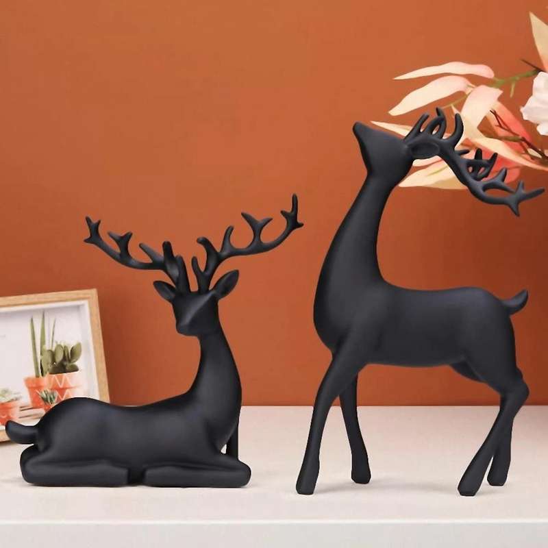 Reindeer Figurines Set of 2 Resin Deer Statues Sculpture Deer Ornaments for Living Room TV/Wine Cabi