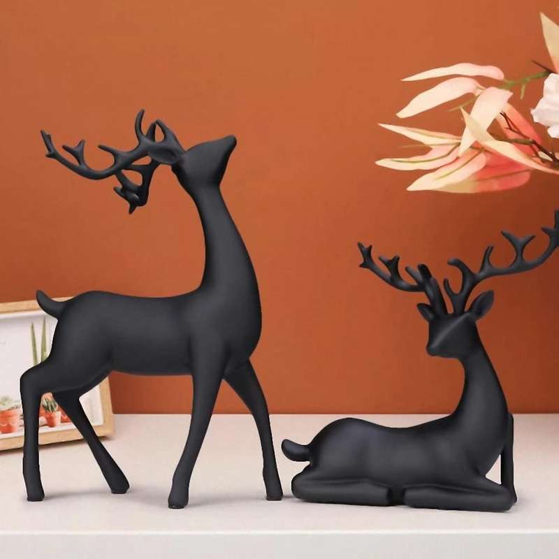 Reindeer Figurines Set of 2 Resin Deer Statues Sculpture Deer Ornaments for Living Room TV/Wine Cabi