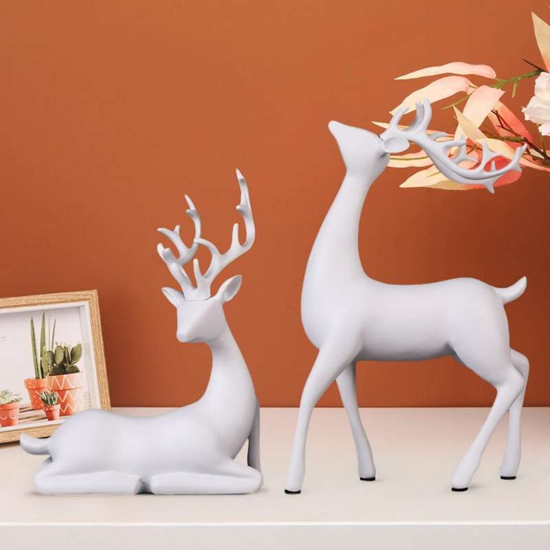 Reindeer Figurines Set of 2 Resin Deer Statues Sculpture Deer Ornaments for Living Room TV/Wine Cabi