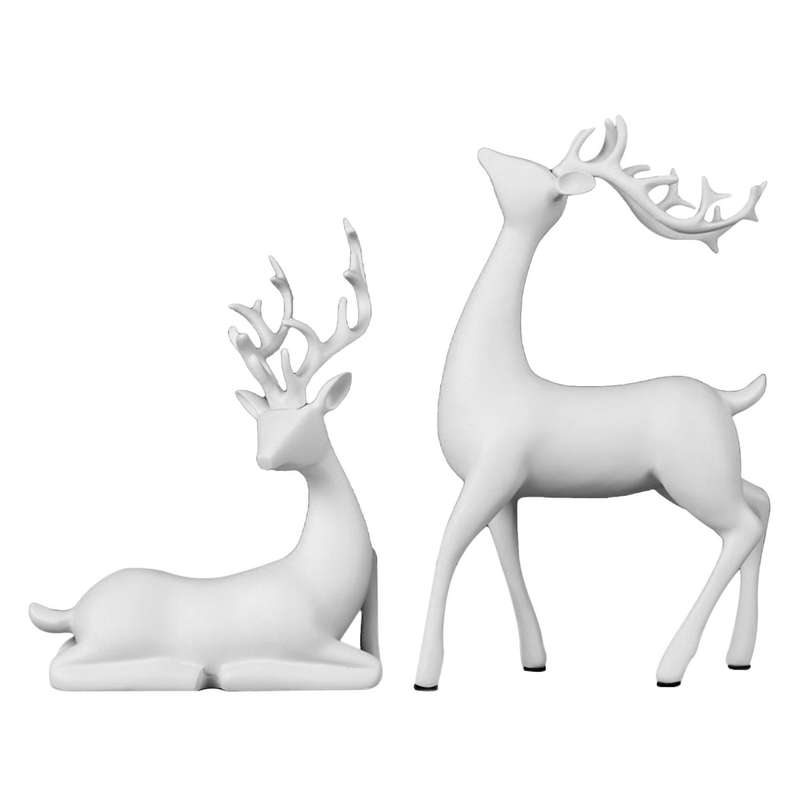 Reindeer Figurines Set of 2 Resin Deer Statues Sculpture Deer Ornaments for Living Room TV/Wine Cabi