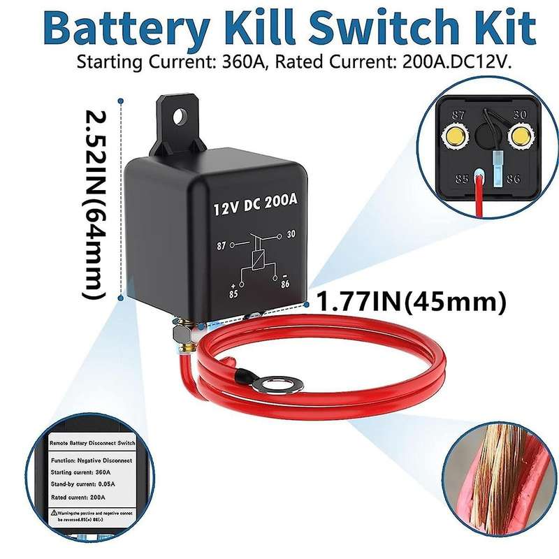 Remote Battery Disconnect Switch 200A 12V Top Post Negative Battery Shut Off Switch for Car RV Truck