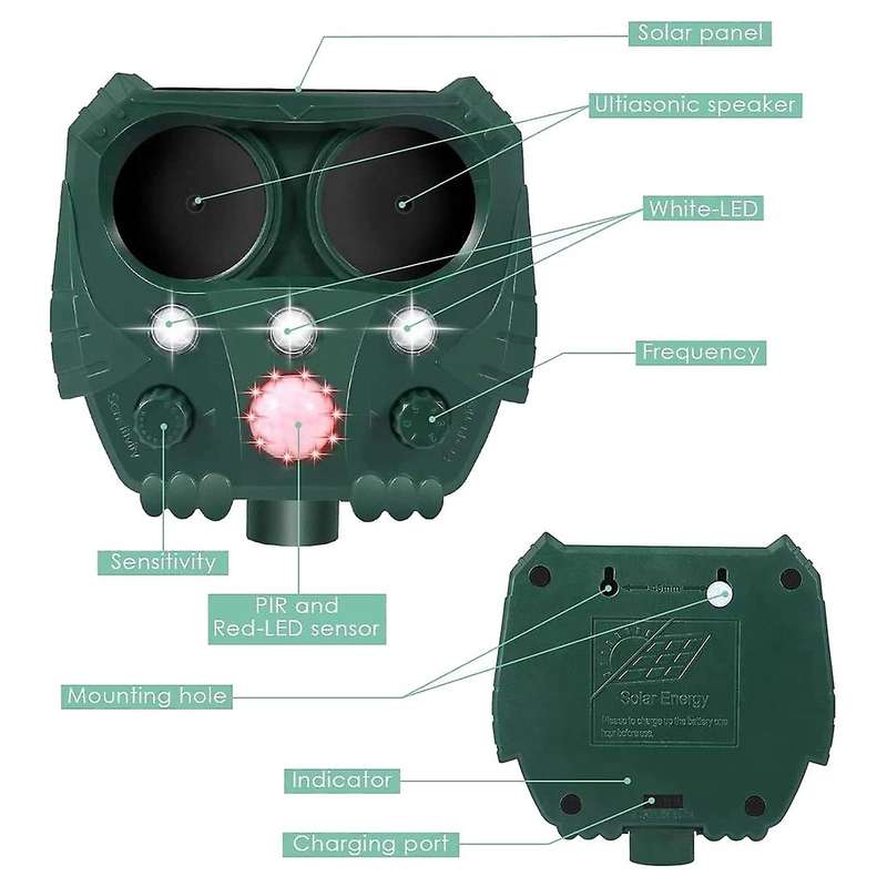 Repellent,outdoor Solar Ultrasonic Animal Deterrent,mole Repeller for Garden , , Skunks, Squirrel