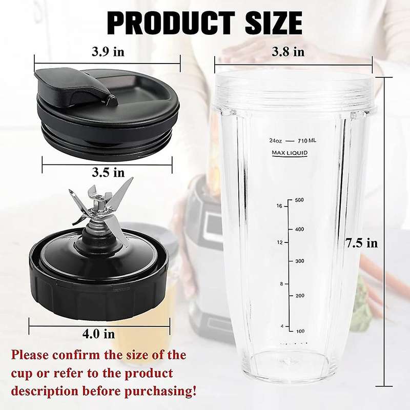 Replacement Blender Cups for Ninja Bn801-24 Cups with 7 Fins Blades Parts Fit for Ninja Bl480 Bl482