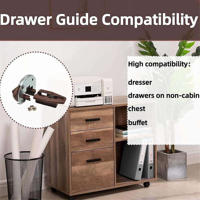Replacement Drawer Guide Model 168, 7 Sets of Metal Backing and Drawer Stops with Rollers, Fits Slid