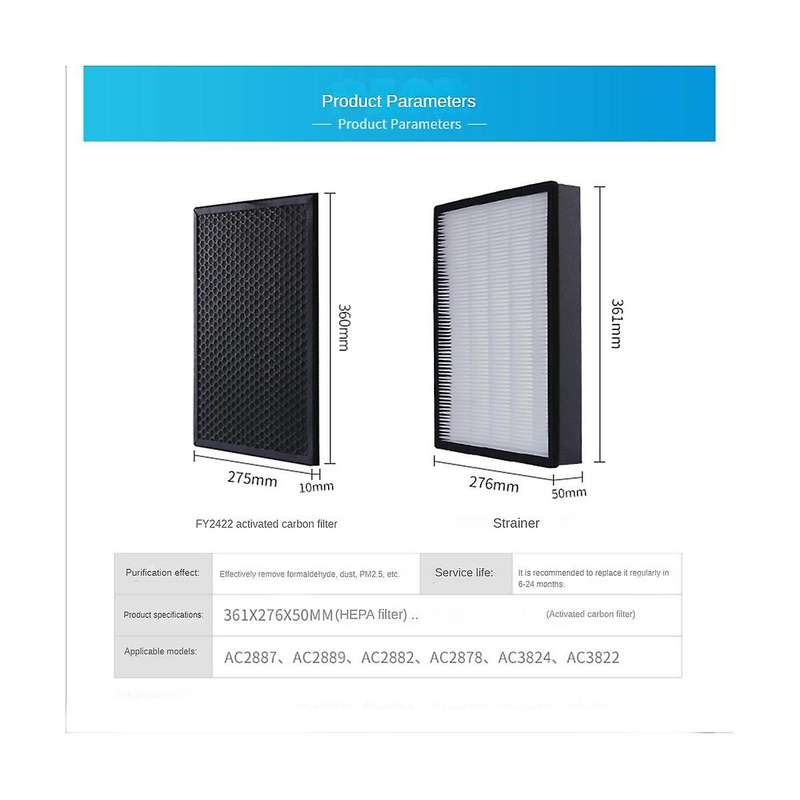 Replacement Filter Kit Hepa Filter Carbon Filter for Air Purifier Ac2887 Ac2889 Ac2882 Ac3822 Ac382