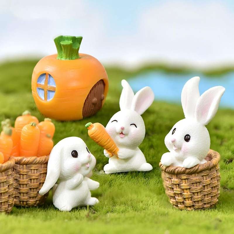 Resin Bunny Carrot Animal Figurine Easter Christmas Home Decor Miniature Garden Cake Decoration Doll