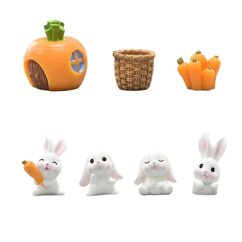 Resin Bunny Carrot Animal Figurine Easter Christmas Home Decor Miniature Garden Cake Decoration Doll