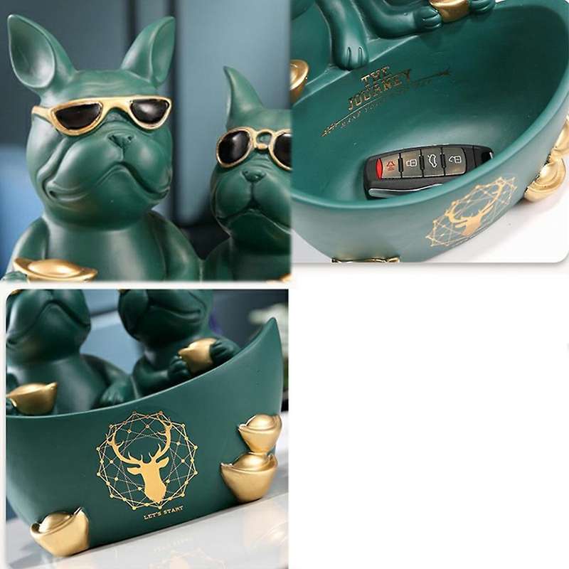 Resin Bulldog Dog Statue Animal Sculpture Storage Decoration Room Decor Housewarming Gift(Black)