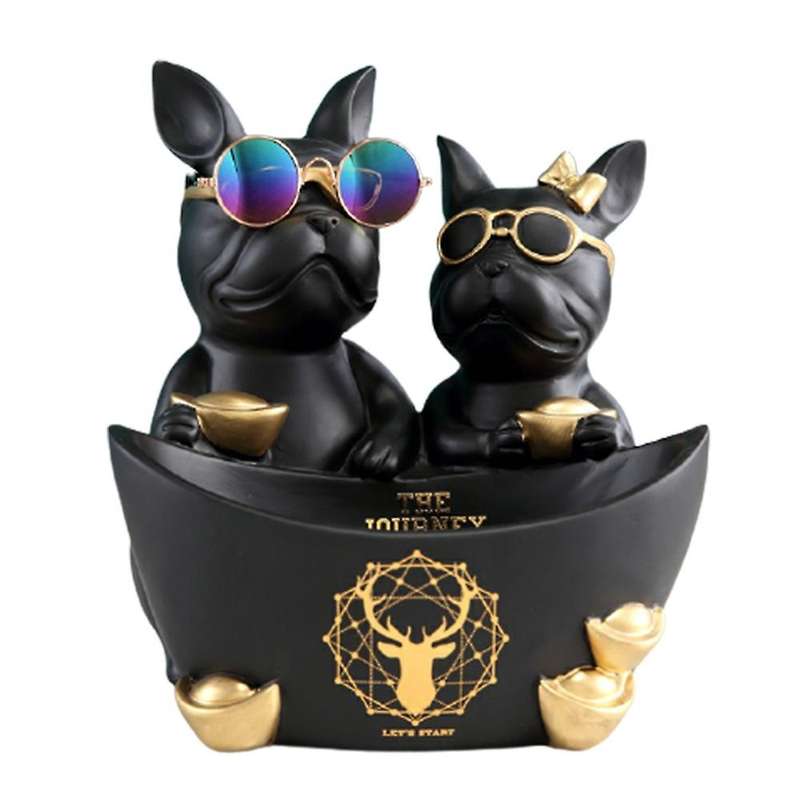 Resin Bulldog Dog Statue Animal Sculpture Storage Decoration Room Decor Housewarming Gift(Black)