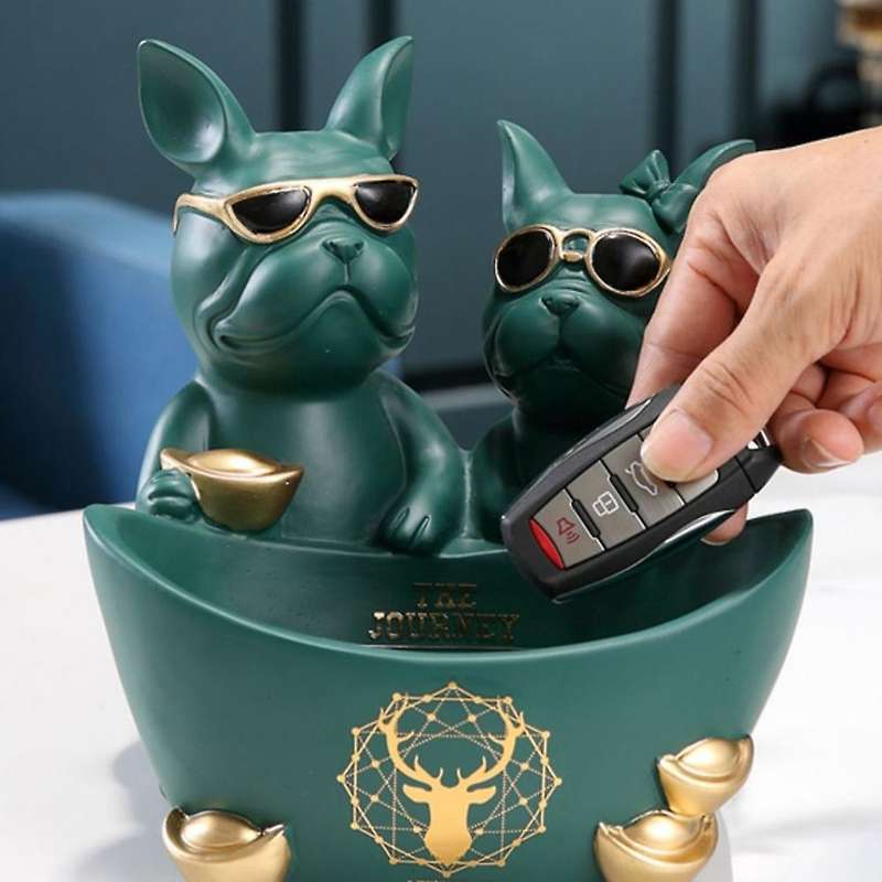 Resin Bulldog Dog Statue Animal Sculpture Storage Decoration Room Decor Housewarming Gift(Black)