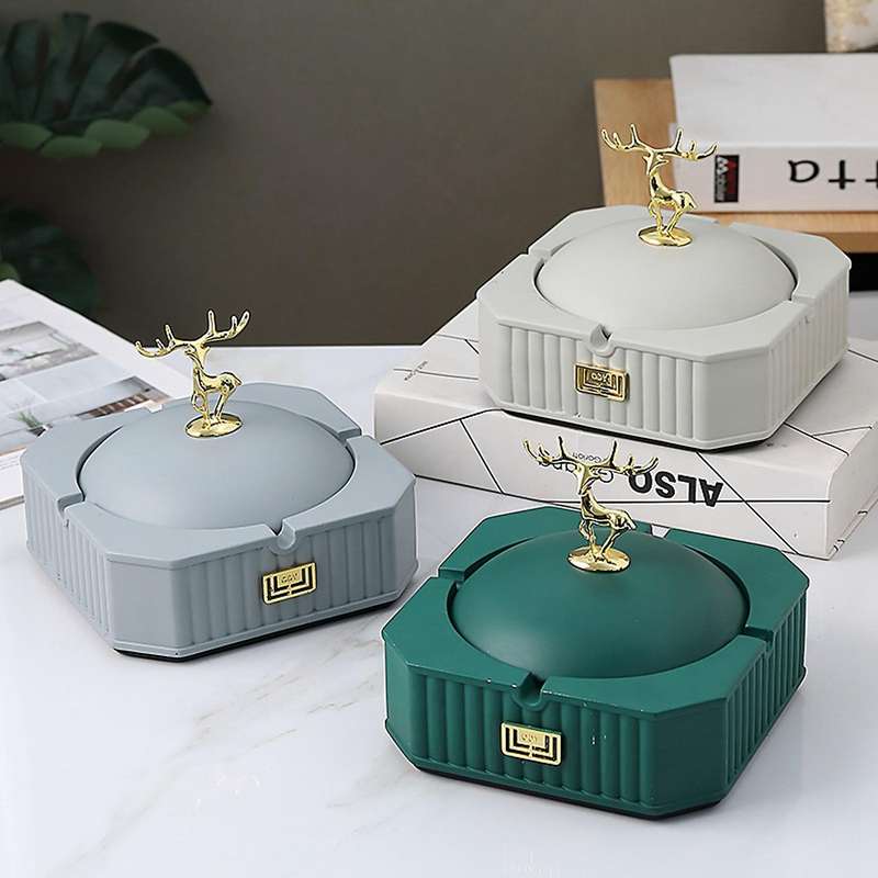 Resin Ashtray with Lid Outdoor Windproof Ashtray for Smokers Home Office Patio Use Unique Ashtrays E
