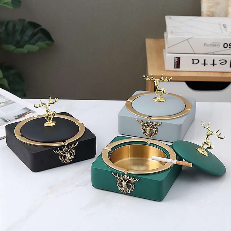 Resin Ashtray with Lid Outdoor Windproof Ashtray for Smokers Home Office Patio Use Unique Ashtrays E
