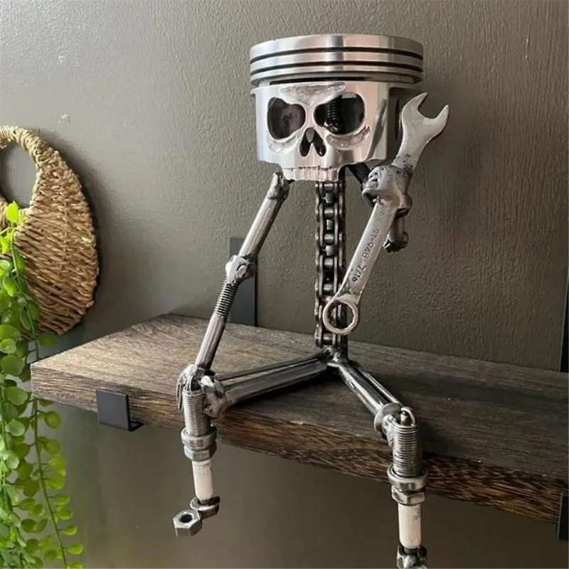 Resin Carved Skeleton Sculpture Ornament Cosplay Halloween Piston Skull Face Sculpture Figurine Art