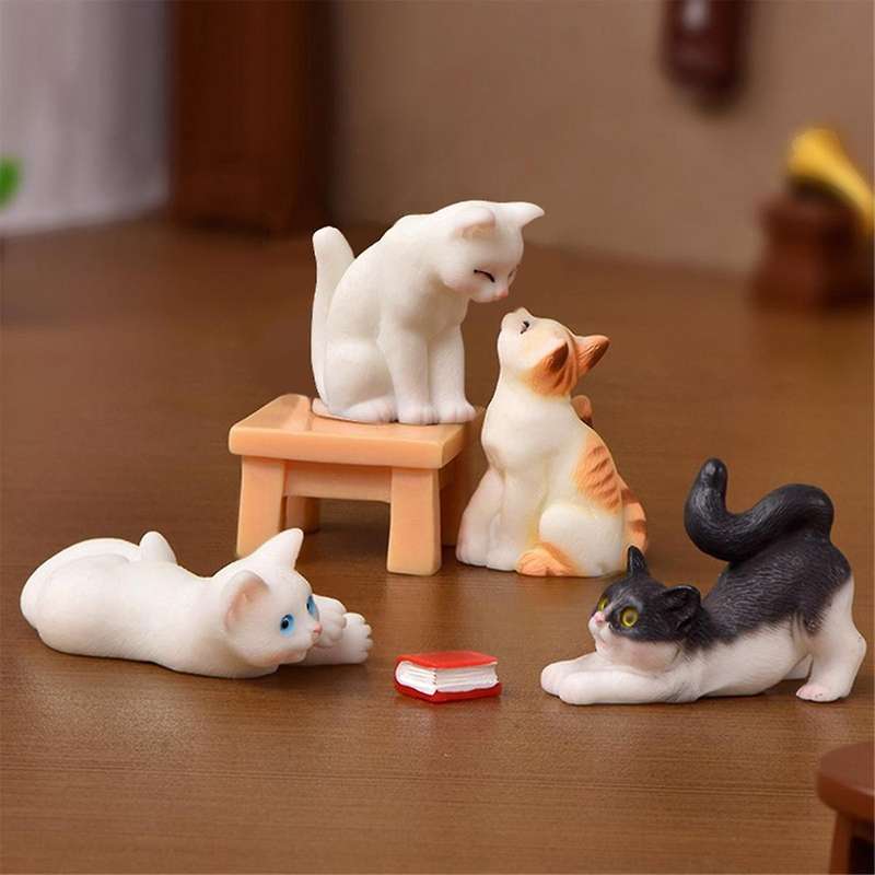 Resin Cats Ornament Kitten Figurine Animal Miniature Fairy Garden Doll House Decoration DIY Mini Lan