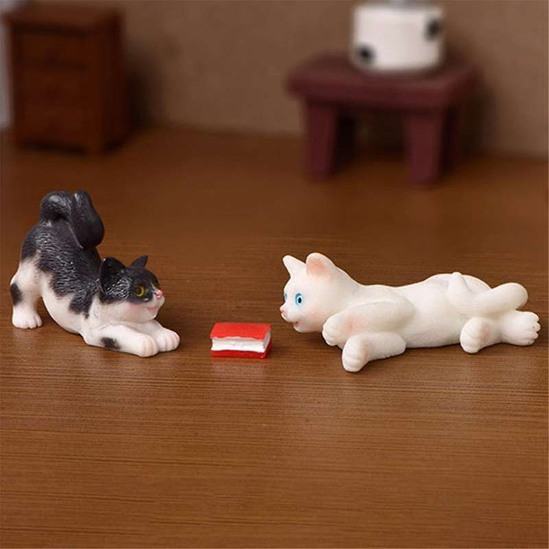 Resin Cats Ornament Kitten Figurine Animal Miniature Fairy Garden Doll House Decoration DIY Mini Lan