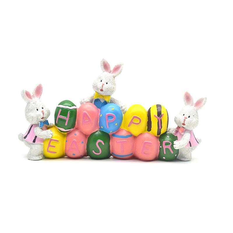 Resin Easter Bunny Rabbits Figurine Tabletop Centerpiece for Spring Decor Easter Home Office Party D