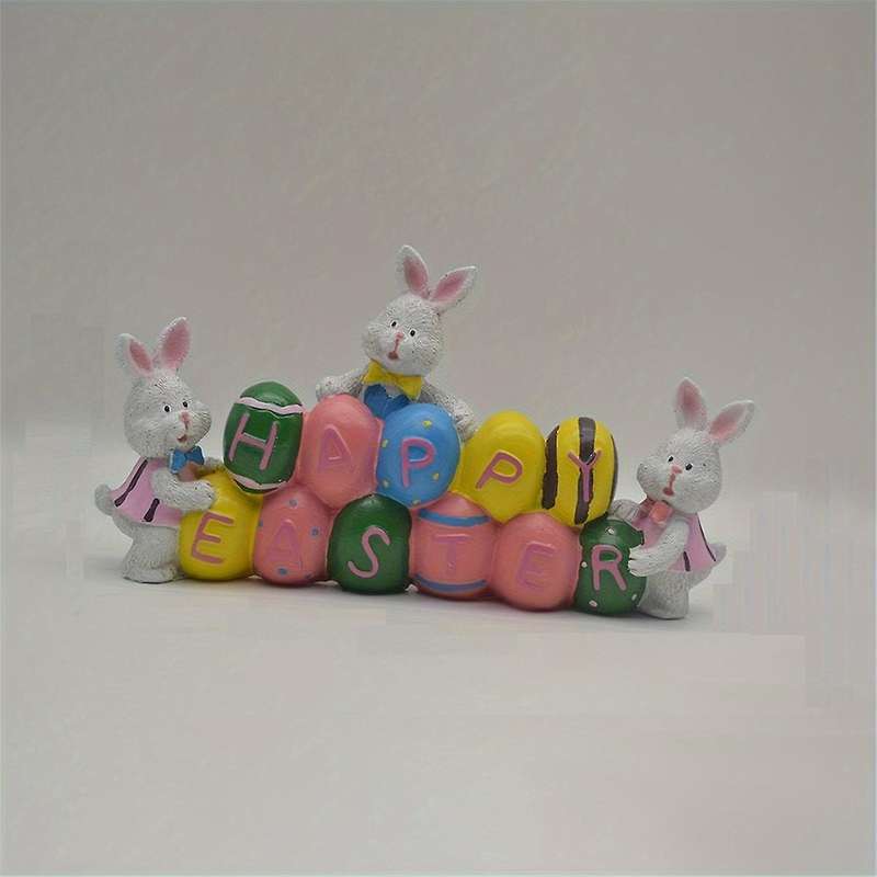 Resin Easter Bunny Rabbits Figurine Tabletop Centerpiece for Spring Decor Easter Home Office Party D