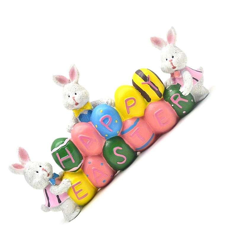 Resin Easter Bunny Rabbits Figurine Tabletop Centerpiece for Spring Decor Easter Home Office Party D