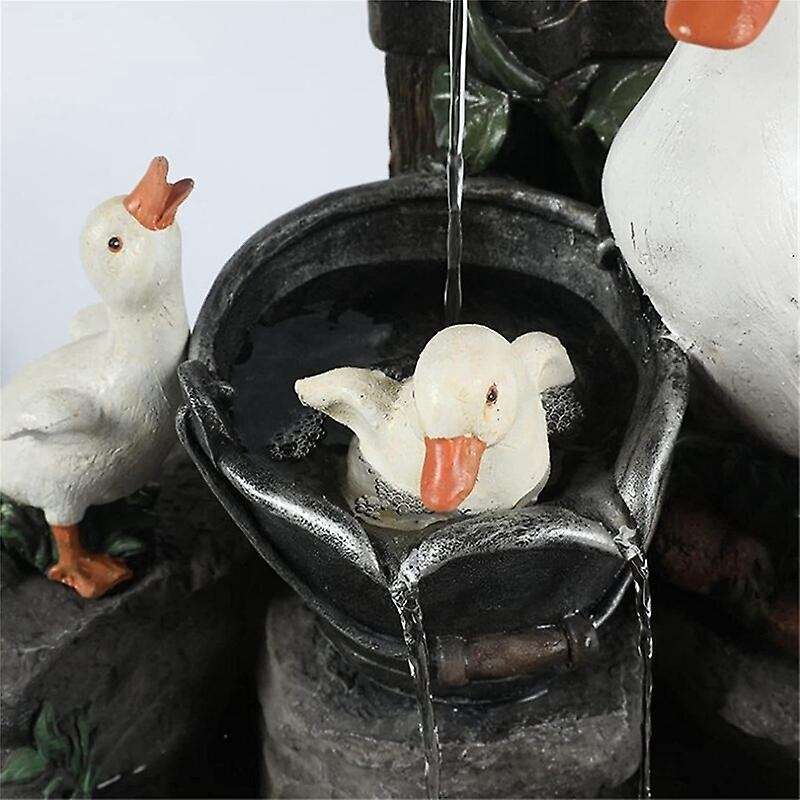 Resin Duck Family Patio Fountain Garden Decoration, Animal Garden Resin Statue for Outdoor Landscap