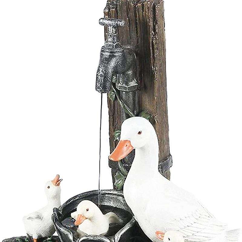 Resin Duck Family Patio Fountain Garden Decoration, Animal Garden Resin Statue for Outdoor Landscap