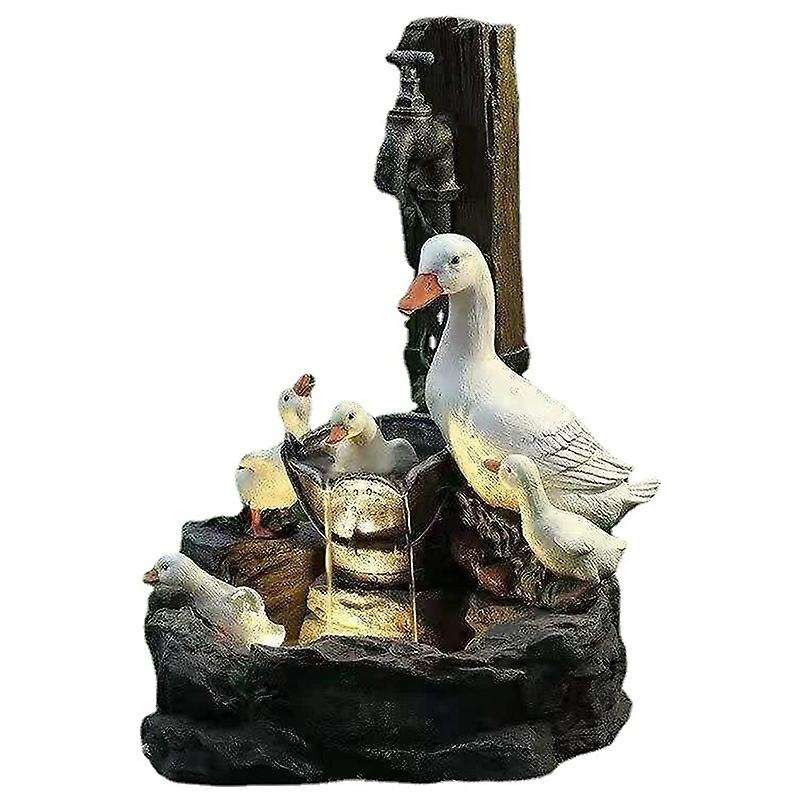 Resin Duck Family Patio Fountain Garden Decoration, Animal Garden Resin Statue for Outdoor Landscap