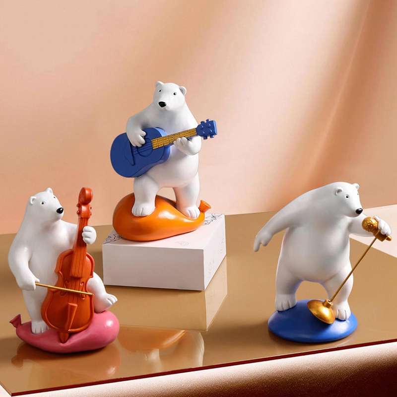 Resin Music Bear Figurines Bears Band Statue Home Office Decor Living Room Bedroom Desktop Ornament