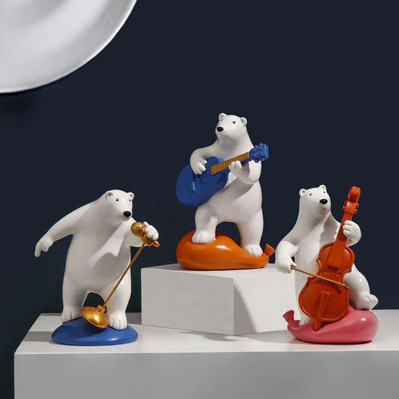 Resin Music Bear Figurines Bears Band Statue Home Office Decor Living Room Bedroom Desktop Ornament