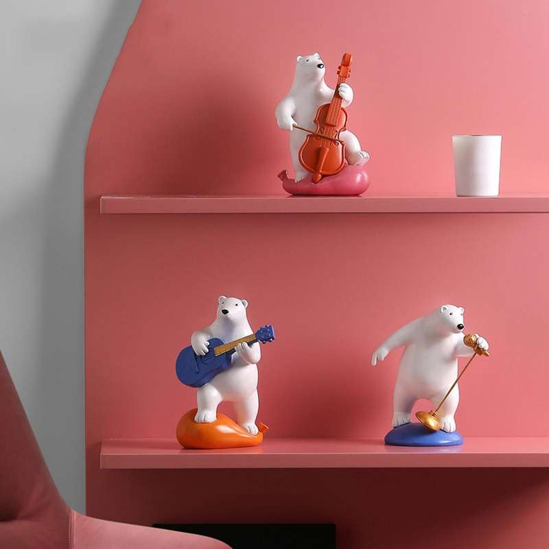 Resin Music Bear Figurines Bears Band Statue Home Office Decor Living Room Bedroom Desktop Ornament