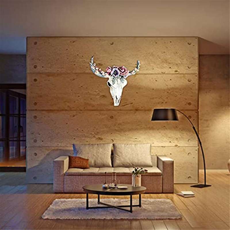 Resin Longhorn Cow Skull Head Wall Hanging Decor,Flower Cow Skull Wall Decor Nursery Decor Resin Orn