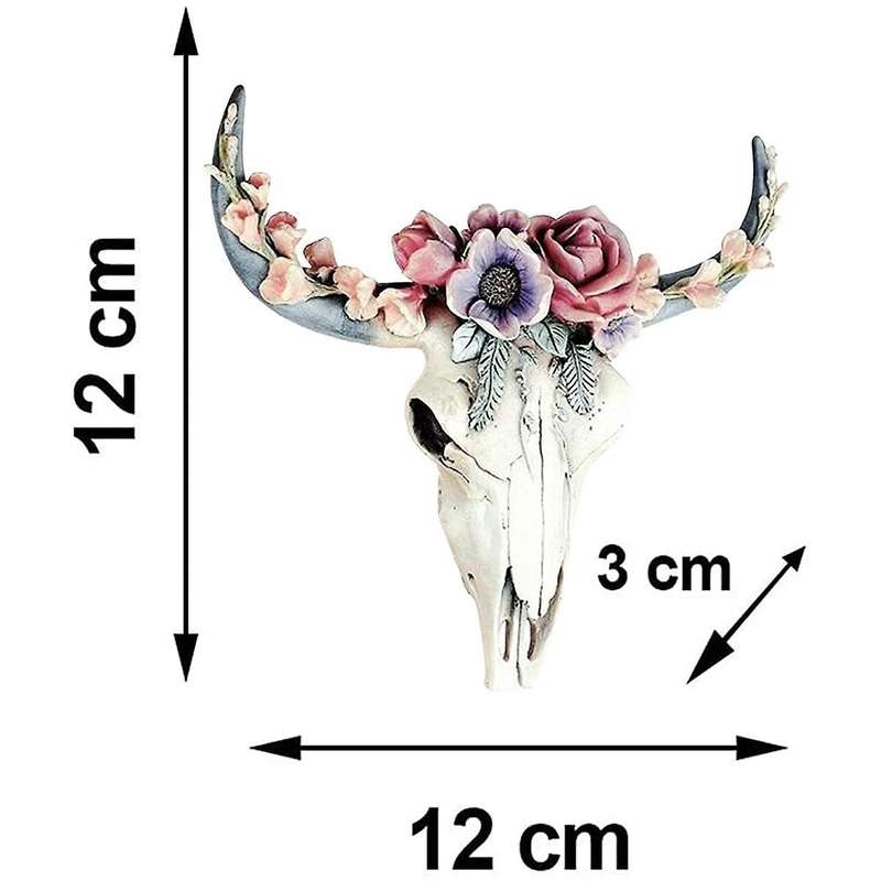 Resin Longhorn Cow Skull Head Wall Hanging Decor,Flower Cow Skull Wall Decor Nursery Decor Resin Orn