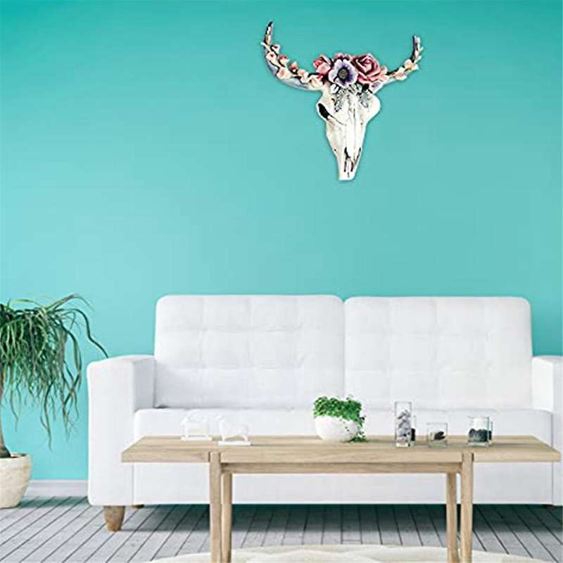 Resin Longhorn Cow Skull Head Wall Hanging Decor,Flower Cow Skull Wall Decor Nursery Decor Resin Orn