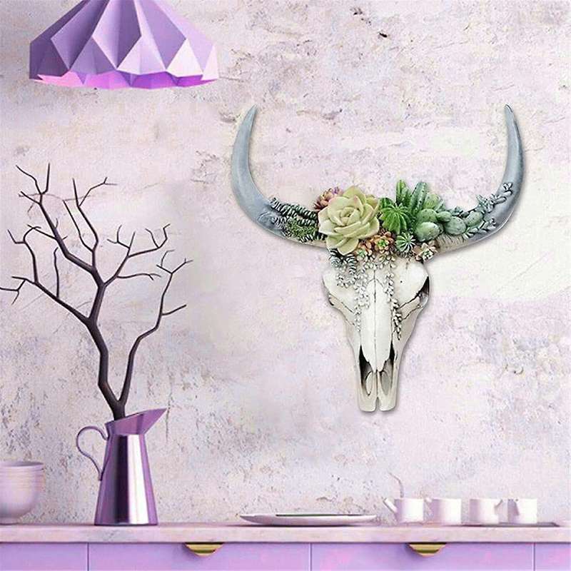 Resin Longhorn Cow Skull Head Wall Hanging Decor Flower Cow Skull Wall Decor Nursery Decor Resin Orn