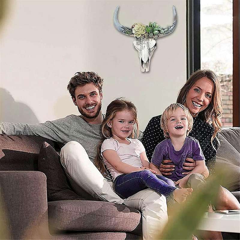 Resin Longhorn Cow Skull Head Wall Hanging Decor Flower Cow Skull Wall Decor Nursery Decor Resin Orn