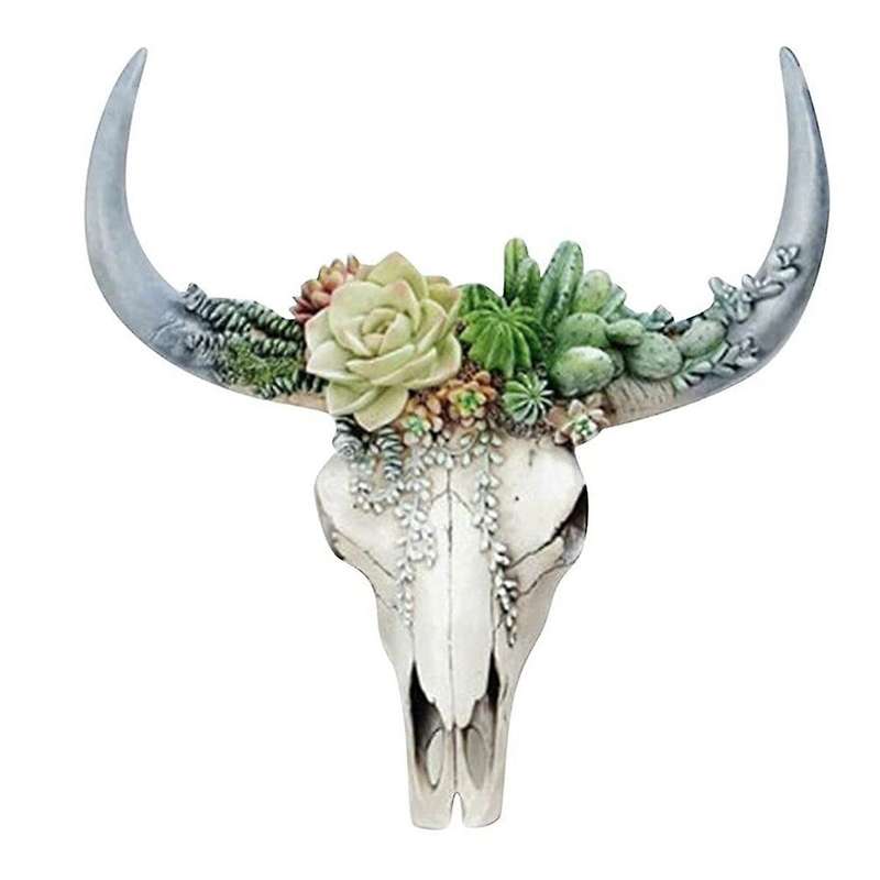 Resin Longhorn Cow Skull Head Wall Hanging Decor Flower Cow Skull Wall Decor Nursery Decor Resin Orn