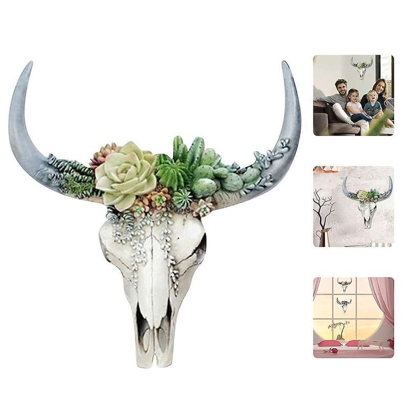 Resin Longhorn Cow Skull Head Wall Hanging Decor Flower Cow Skull Wall Decor Nursery Decor Resin Orn
