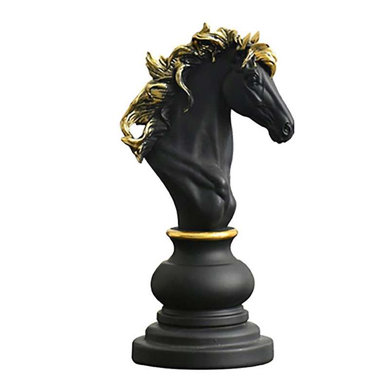 Resin Retro Chess Figurine for Interior Knight Sculpture for Art Ornaments Home Decoration black L