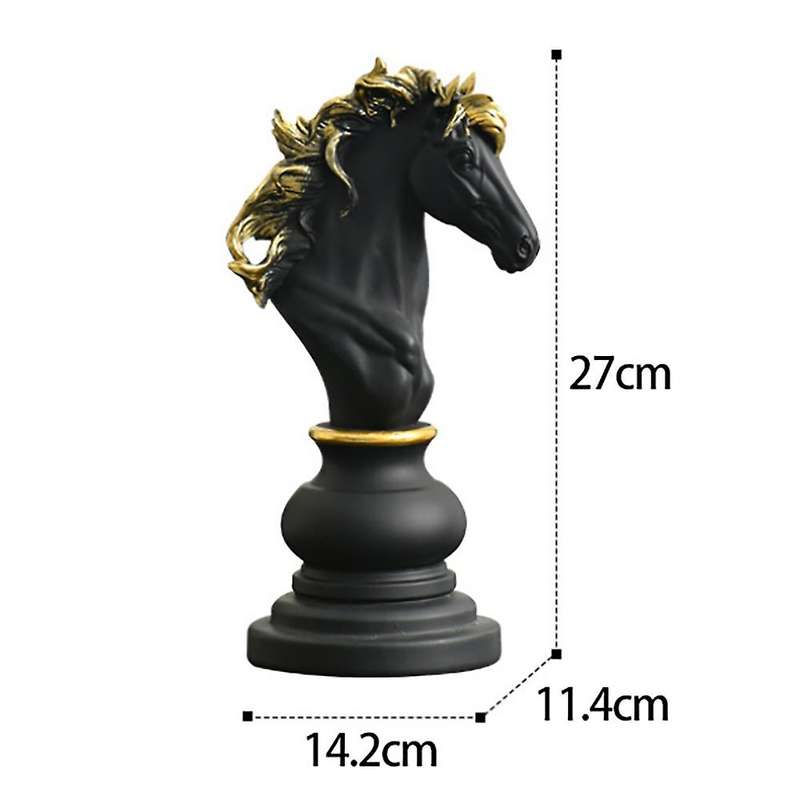 Resin Retro Chess Figurine for Interior Knight Sculpture for Art Ornaments Home Decoration black L