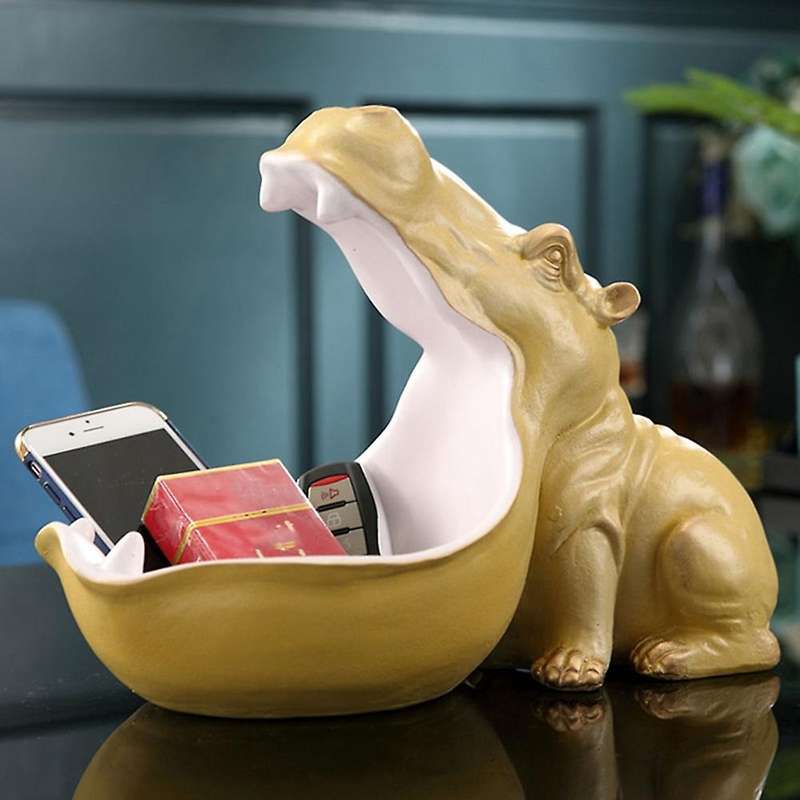 Resin Statue Hippopotamus Sculpture Figurine Key Candy Container Decoration Home Table Decoration Wh