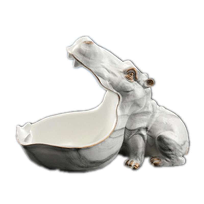 Resin Statue Hippopotamus Sculpture Figurine Key Candy Container Decoration Home Table Decoration Wh