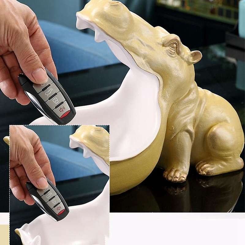 Resin Statue Hippopotamus Sculpture Figurine Key Candy Container Decoration Home Table Decoration Wh