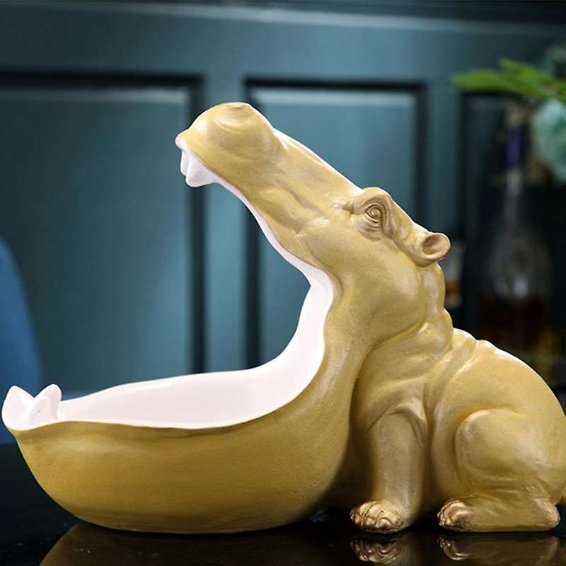 Resin Statue Hippopotamus Sculpture Figurine Key Candy Container Decoration Home Table Decoration Wh