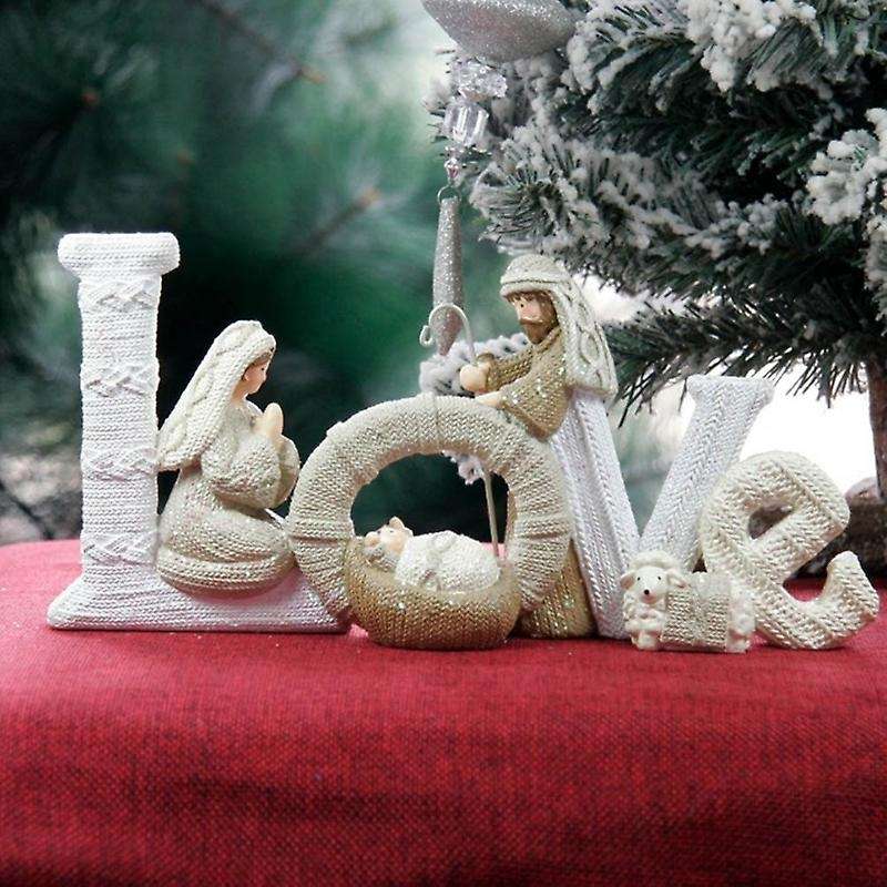 Resin Nativity Set with Lamb Elegant Profile Indoor Gifts Small Ornament Statue for Home Desktop Dec