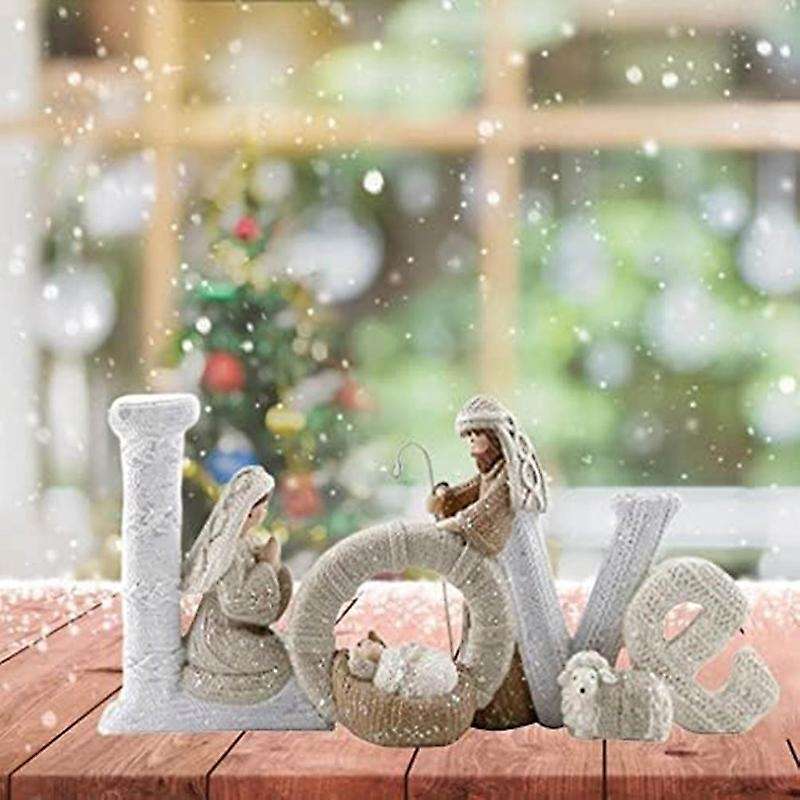 Resin Nativity Set with Lamb Elegant Profile Indoor Gifts Small Ornament Statue for Home Desktop Dec