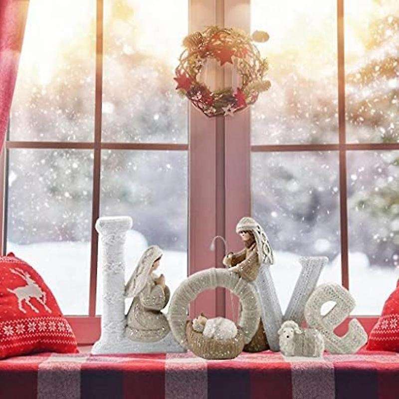 Resin Nativity Set with Lamb Elegant Profile Indoor Gifts Small Ornament Statue for Home Desktop Dec