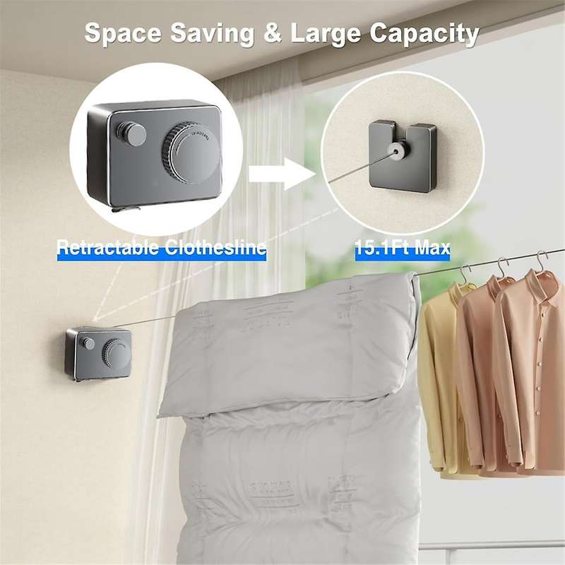 Retractable Clothesline Indoor, Clothes Line Retracting Heavy Duty Clothes Wall Mounted Stainless St